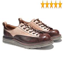 Zapatos de trabajo informales de alta calidad para hombre, zapatillas planas de seguridad con cordones, de cuero Real, Estilo Vintage inglés, colores mezclados 2024 - compra barato