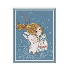Girl and Rabbit cross stitch kit aida 14ct 11ct count print canvas cross stitches   needlework embroidery DIY handmade 2024 - buy cheap