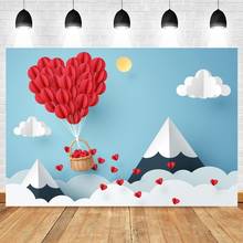 Fondo fotográfico de vinilo para estudio fotográfico, telón de fondo con diseño de globo aerostático de dibujos animados, corazón de amor rojo, para boda y Día de San Valentín 2024 - compra barato
