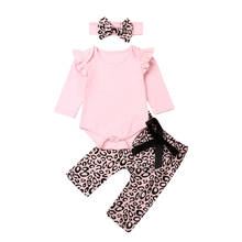 Conjunto de roupas casuais femininas para bebês recém-nascidos, blusas de manga longa com babados e calças de leopardo, cores rosa 2024 - compre barato
