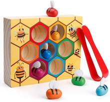 Jogo de abelhas, brinquedo educacional, jogo de habilidade motor, braçadeira de abelha para colmeia, jogo montessori de combinar, quebra-cabeça de madeira com cores 2024 - compre barato