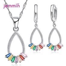 925 Silver Color Fashion Jewelry Sets Multicolor Cubic Zircon Statement Necklace Earrings Wedding Jewelry for Women Bridal Gifts 2024 - buy cheap