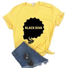 Camiseta feminina preta diva power, camiseta para mulheres que não desbota, camiseta casual e engraçada para senhoras, camiseta gráfica personalizada 2024 - compre barato