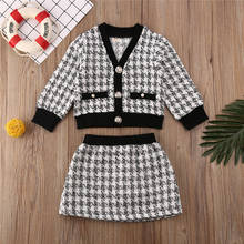 Vestidos de inverno para bebês meninas, conjuntos de roupas, mini-saia xadrez + manga comprida, conjunto de roupas 1-5 anos 2024 - compre barato