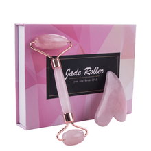 Gua Sha-Rodillo de Jade para el cuidado de la piel, masajeador Facial de cuarzo rosa Natural para presionar Serums Cream 3 en 1, juego de masajeador Facial de piedra 2024 - compra barato