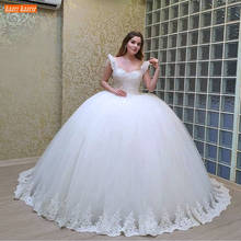 White Wedding Dresses Scoop Lace Appliqued Bridal Dress Long Tulle Ball Gown Vestido De Noiva 2020 Custom Made Wedding Gowns 2024 - buy cheap