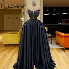 Dubai Black Long Evening Dresses 2021 Puffy Ruched Satin Evening Gowns Plus Size Formal Prom Party Dress 2024 - buy cheap