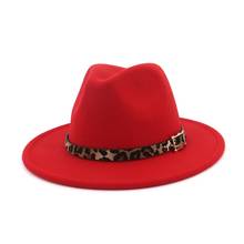 Leopard Belt Wide Brim Fashion New Red Felt Hat Autumn Winter Casual Adjustable Simple Jazz Hat Women'S Cap 2024 - buy cheap