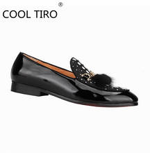 COOL TIRO Black patent leather Mens Dress loafers Crocodile pattern Tassel Slip On Party Shoes Prom Fashion Casual Male Shoes 2024 - buy cheap