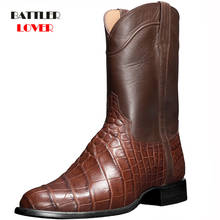 Men West Cowboy Boots High Tube Retro 2021 Vintage Crocodile Pattern Roman Punk Botas for Male Motor Footwear Large Size 38-48 2024 - купить недорого