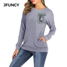 JFUNCY-Camiseta con estampado de Koala para mujer, Jersey holgado de manga larga con cuello redondo, informal, para primavera y otoño 2024 - compra barato