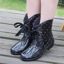 Spring rain boots women's fashion plus velvet bow rain boots women's shoes short tube water shoes non-slip boots women 2024 - buy cheap