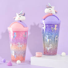 430ml Creative Unicorn Cartoon Straw Mug With Lid Thermal Insulation Double Wall Plastic Cup Girls Portable Water Bottle Ice cup 2024 - buy cheap