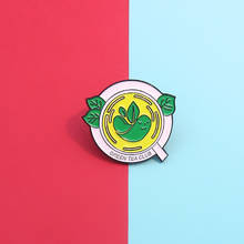 Creative Plant Leaf Green Tea Round Enamel Brooch Emoticon Club Alloy Pins Custom Badge Fashion Woman Jewelry Gift For Friends 2024 - buy cheap