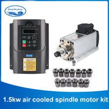 New CNC 1.5kw 220v/110v Square Air Cooling Spindle ER11 1500W Air-cooled Milling Spindle + 1.5KW VFD Inverter + 13pcs/set ER11 2024 - buy cheap