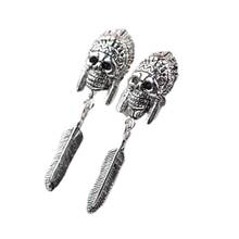 BOCAI New real S925 pure silver retro fashion chief feather earrings Thai silver skulls men's earrings 2024 - buy cheap