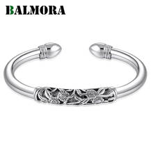 Pulseiras de prata pura retrô femininas balmora real 990, braceletes com flor pura, presente especial elegante e simples 2024 - compre barato