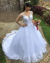 Vestido de noiva, vestido de princesa para baile de casamento, mangas compridas, com apliques de rendas, 2020 2024 - compre barato