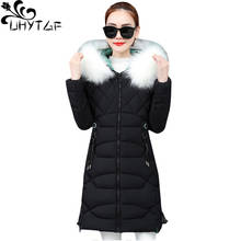 Uhytgf jaqueta feminina de inverno, casaco tipo parca 2019 de algodão com gola de pele e capuz, quente e fria, plus size 473 2024 - compre barato