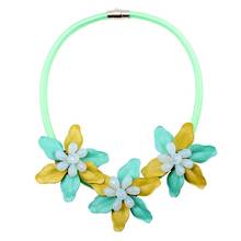 Rope Chain Colorful Metal Leaf Chunky Flower Pendant Necklace for Women Florate Brand Magnetic Buckle Bead Statement Necklace 2024 - buy cheap