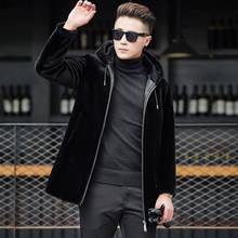 Slim Fit Hooded Thicken Warm Mens Faux Leather Fur Jacket And Coat Zipper Luxury Black Long Overcoat Autumn Winter Male Clothes 2024 - buy cheap