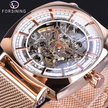 Forsining Top Brand Luxury Man Clock Fashion Mens Watch Casual Waterproof Rose Gold Mesh Skeleton 2019 Mechanical Wristwatches 2024 - buy cheap
