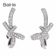 BAIHE Real Solid 14K White Gold H/SI Natural Diamonds Earrings Wedding Trendy Fine Jewelry Making Bowknot Stud Earrings Women 2024 - buy cheap