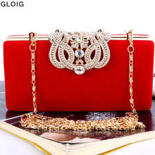 Bolsa de mão com coroa de diamantes metal veludo fashion feminina pequena bolsa de mão para festa de casamento 2024 - compre barato