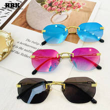 HBK-gafas de sol cuadradas sin montura para mujer, anteojos de sol femeninos con espejo rojo de lujo, con diseño de marca de lentes, Estilo Vintage polígono, sin montura, 2021 2024 - compra barato