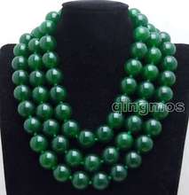 Ожерелье женское из натурального зеленого нефрита с круглым нефритовым камнем 20 мм 3 нити 18-23 дюймов nec6338 2024 - купить недорого