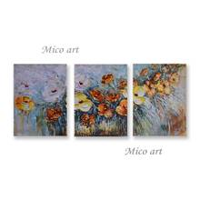 3PCS Decorative Triptych Abstract Palette Knife Thick Acrylic Flower Oil Painting Group Canvas Floral Wall Art No Frame Panel 2024 - buy cheap