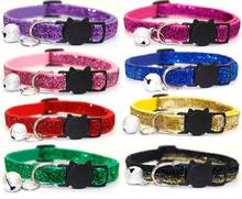 1pc Pet cats collar with safety cat buckle-Woven glitter sequins patch designed doggy kitty collars with bling silver ring bell 2024 - buy cheap