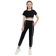 Chándal de algodón de dos piezas para niña, trajes deportivos para correr, conjunto de ropa de entrenamiento, Top corto de manga corta, Leggings de cintura baja, ropa deportiva 2024 - compra barato