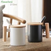 Caneca de café escandinava cerâmica, xícara de café tecido, caneca criativa de água com cabo de madeira 2024 - compre barato