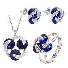 GGeometric Blue Sapphire 925 Silver Jewelry Set for Women Earrings Necklace pendant Ring Green White 4 Colors 2024 - buy cheap