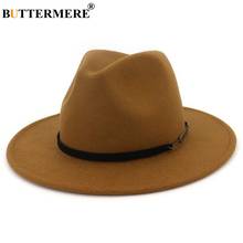 BUTTERMERE Wide Brim Fedoras Men Wool Hats Khaki Casual Jazz Hat Women Large Brim Solid Belt Autumn Fashion Fedora Caps Black 2024 - buy cheap