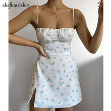 Vestido corto femenino de verano con tirantes finos, minivestido sexy con estampado floral, corte en A, informal 2024 - compra barato