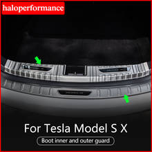 Protector interior de maletero de acero inoxidable para Tesla modelo S, accesorios, protector de parachoques trasero interior, cubierta de placa embellecedora para tesla modelo x 2020 2024 - compra barato