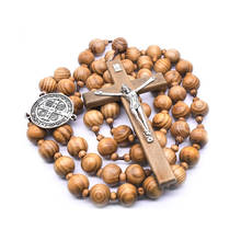 Pinho natural de madeira rosário grânulos colar religioso grande cruz pingente colar pendurado na parede decoração jóias acessórios 2024 - compre barato