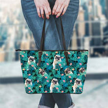 Bolsa de mão de couro feminina forudesigns, bolsa de ombro feminina vintage com estampa de cães pug e flores do havaí 2024 - compre barato
