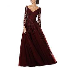 V-Neck Beaded Lace Appliqued Mother of the Bride Dress Long Sleeves Bodice Long Evening Formal Gowns 2024 - buy cheap