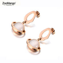 ZooMango Trendy Titanium Stainless Steel Love Planet Earrings For Women Girls Rose Gold Pink Opal Stud Earrings Jewelry ZE19205 2024 - buy cheap