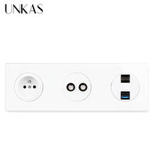 UNKAS французский настенный разъем питания + женский двойной спутниковый кабель ТВ разъем + HDMI 2,0 USB 3,0 порт 258 мм стеклянная панель выход 2024 - купить недорого