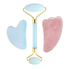 Rose Quartz Face Massage Roller Gua sha Scraper Set Natural Opal Jade Facial Massager Gouache Scraper Jade Roll massage Tool Kit 2024 - buy cheap