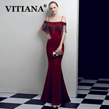 VITIANA Women Banquet Sexy Party Long Dress Female Spaghetti Strap Tassels Trumpet  Elegant Wine Red Dresses Femme Host Vestidos 2024 - buy cheap