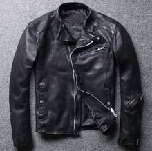 Real men magro ajuste da motocicleta primavera inverno jaqueta de couro genuíno casaco masculino camurça do vintage moda zíper roupas 2024 - compre barato