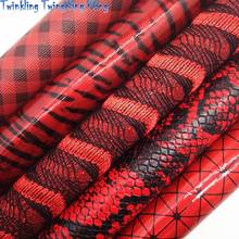 Red Mesh Glitter Fabric, Snake Faux leather, Smooth tiger Faux Fabric, Plaids leather For Bow A4 21x29CM Twinkling Ming XM027C 2024 - buy cheap