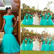 Mint Green Cheap Bridesmaid Dresses Under 50 Mermaid Off The Shoulder Tulle South African Long Wedding Party Dresses 2024 - buy cheap