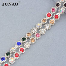 JUNAO 1Yard Silver Base Mix Color Glass Rhinestone Chain Metal Trim Crystal Stone Applique Strass Ribbon for Clothing Decoration 2024 - buy cheap