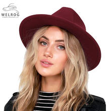 WELROG New Woolen Wide Brim Hats British Men's And Women's Fashion Solid Top Hat Autumn Winter Smooth Unisex Fedoras 2024 - buy cheap
